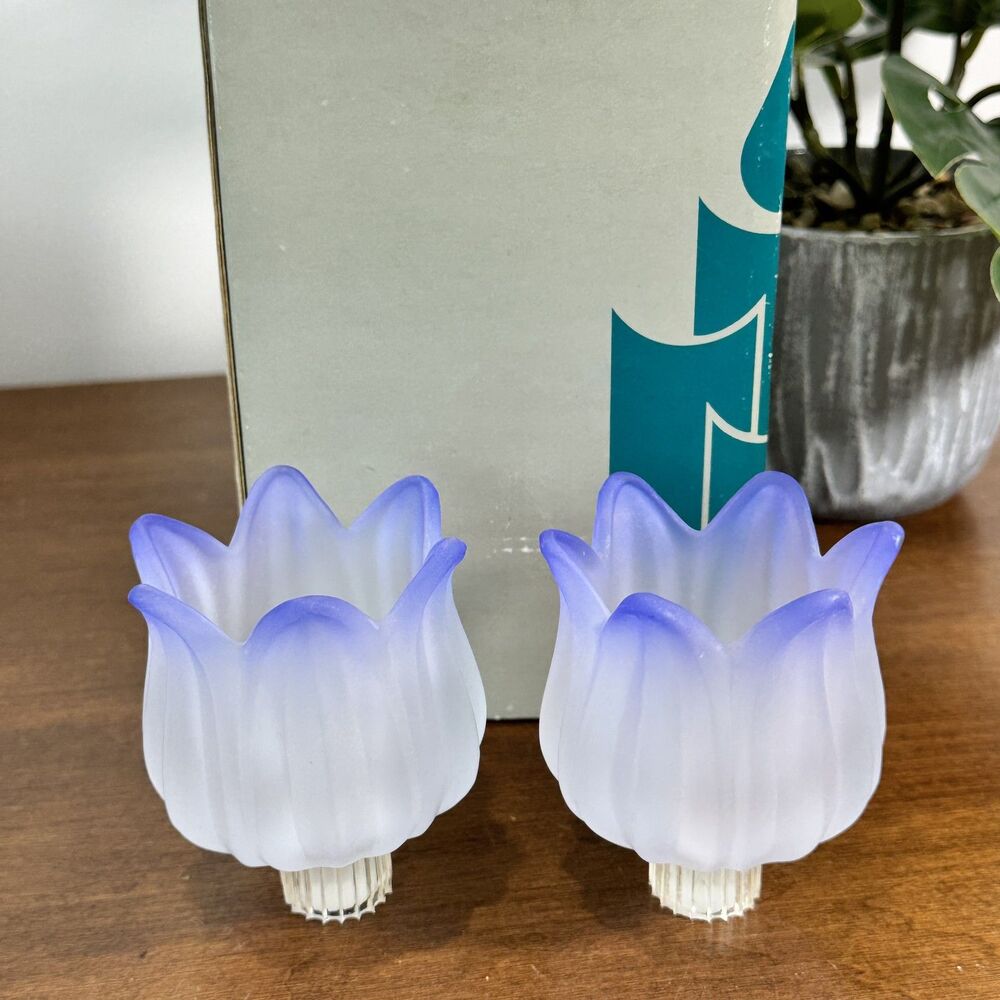 PartyLite P7118 Purple Tulip Peglites Frosted Glass Votive Candle Holders Set